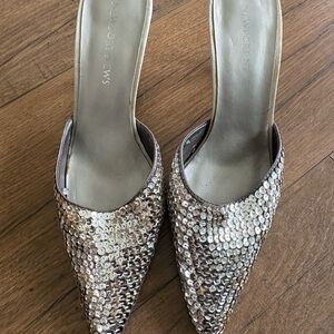 Newport News Champagne Sequin Pointed-Toe Slip-On Mules